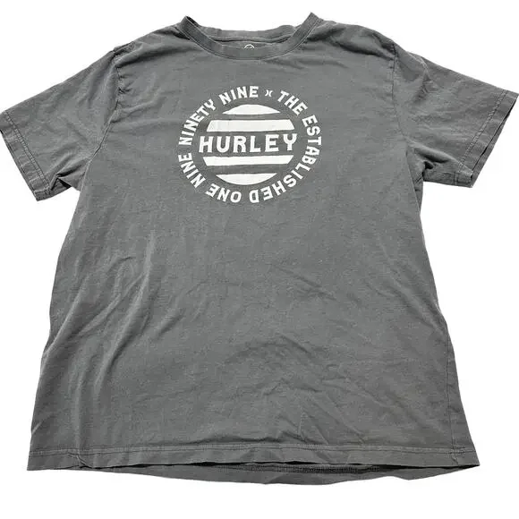 Hurley Tee Shirt Men Size L Gray Short Sleeve 100% Cotton Crew Neck Y2K Skater - Picture 1 of 6